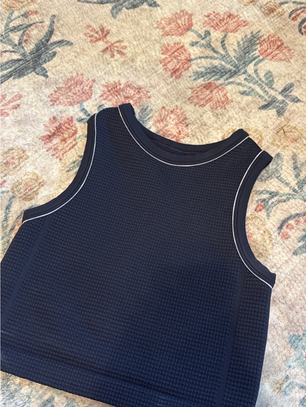 JoyLab Navy Waffle Knit Crop Tank with Contrast Piping